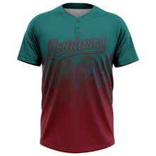 Load image into Gallery viewer, Custom Teal Crimson 3D Gradient Square Shape Two-Button Unisex Softball Jersey
