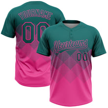 Load image into Gallery viewer, Custom Teal Pink 3D Gradient Square Shape Two-Button Unisex Softball Jersey
