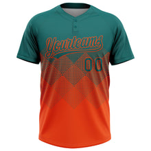 Load image into Gallery viewer, Custom Teal Orange 3D Gradient Square Shape Two-Button Unisex Softball Jersey
