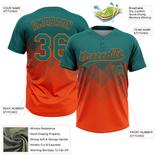Load image into Gallery viewer, Custom Teal Orange 3D Gradient Square Shape Two-Button Unisex Softball Jersey

