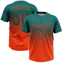 Load image into Gallery viewer, Custom Teal Orange 3D Gradient Square Shape Two-Button Unisex Softball Jersey
