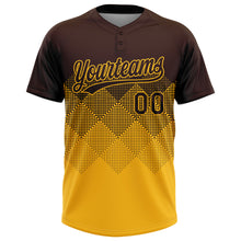 Load image into Gallery viewer, Custom Brown Gold 3D Gradient Square Shape Two-Button Unisex Softball Jersey
