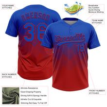Load image into Gallery viewer, Custom Thunder Blue Red 3D Gradient Square Shape Two-Button Unisex Softball Jersey
