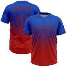 Load image into Gallery viewer, Custom Thunder Blue Red 3D Gradient Square Shape Two-Button Unisex Softball Jersey
