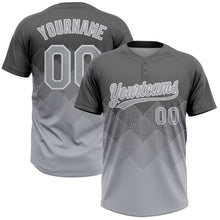 Load image into Gallery viewer, Custom Steel Gray Gray-White 3D Gradient Square Shape Two-Button Unisex Softball Jersey
