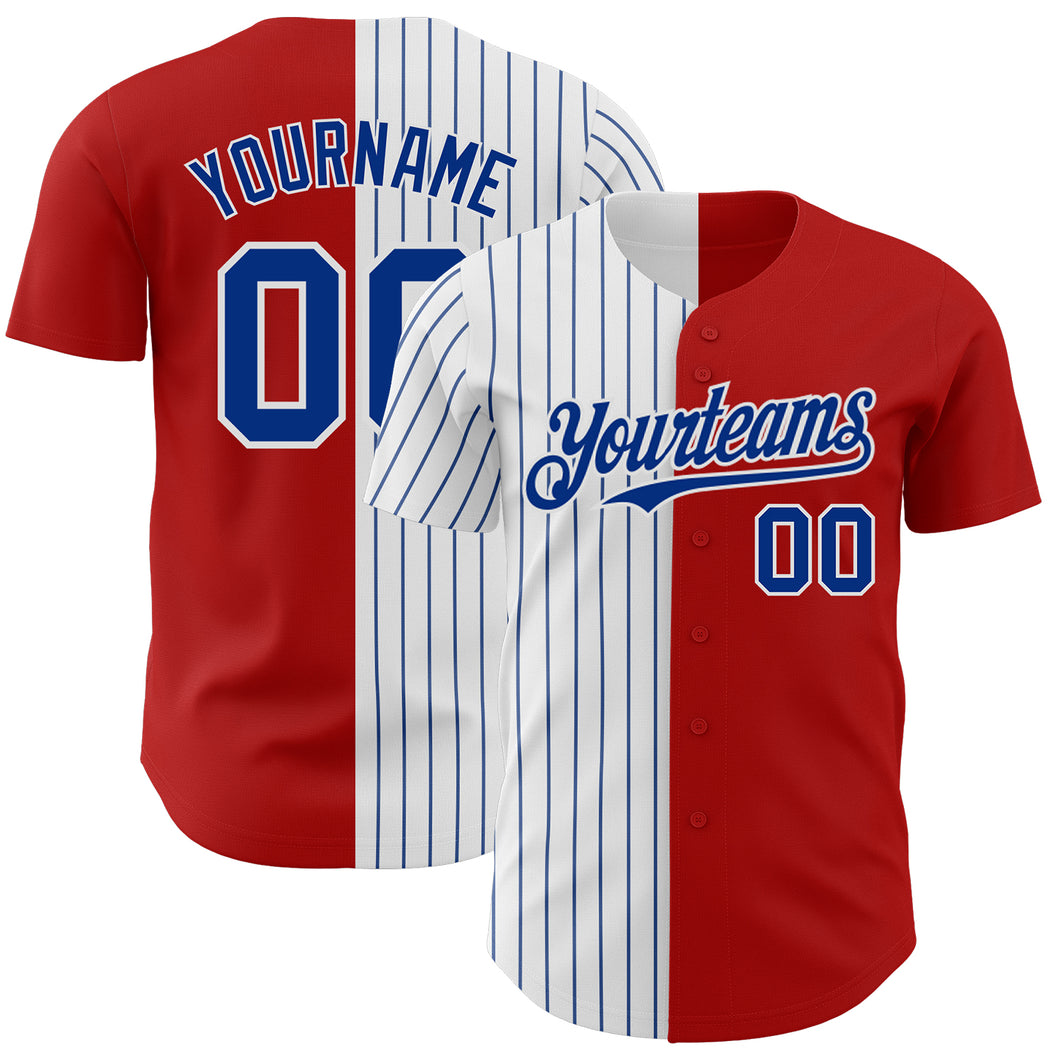 Custom Red White-Royal Pinstripe Authentic Split Fashion Baseball Jersey