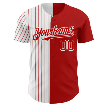 Custom Red White-Red Pinstripe Authentic Split Fashion Baseball Jersey