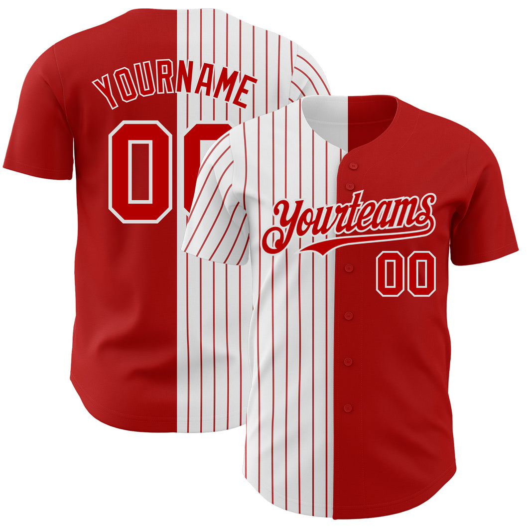 Custom Red White-Red Pinstripe Authentic Split Fashion Baseball Jersey