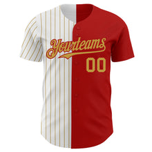 Load image into Gallery viewer, Custom Red White-Old Gold Pinstripe Authentic Split Fashion Baseball Jersey
