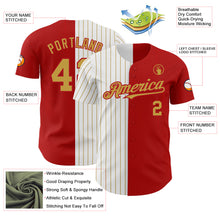 Load image into Gallery viewer, Custom Red White-Old Gold Pinstripe Authentic Split Fashion Baseball Jersey
