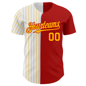 Custom Red White-Gold Pinstripe Authentic Split Fashion Baseball Jersey