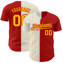 Load image into Gallery viewer, Custom Red White-Gold Pinstripe Authentic Split Fashion Baseball Jersey
