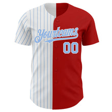 Load image into Gallery viewer, Custom Red White-Light Blue Pinstripe Authentic Split Fashion Baseball Jersey
