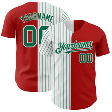 Load image into Gallery viewer, Custom Red White-Kelly Green Pinstripe Authentic Split Fashion Baseball Jersey
