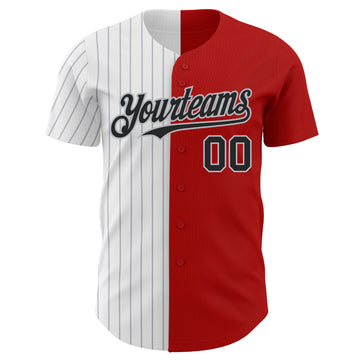 Custom Red Black-Gray Pinstripe Authentic Split Fashion Baseball Jersey