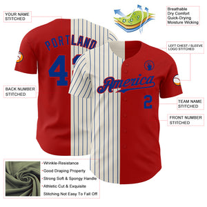Custom Red Cream-Royal Pinstripe Authentic Split Fashion Baseball Jersey
