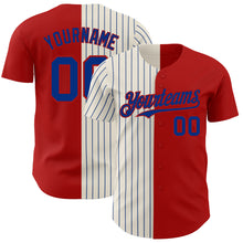 Load image into Gallery viewer, Custom Red Cream-Royal Pinstripe Authentic Split Fashion Baseball Jersey
