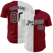 Load image into Gallery viewer, Custom Crimson White-Black Pinstripe Authentic Split Fashion Baseball Jersey
