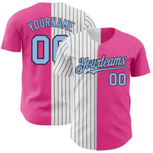 Load image into Gallery viewer, Custom Pink Light Blue-Black Pinstripe Authentic Split Fashion Baseball Jersey
