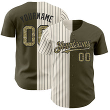 Load image into Gallery viewer, Custom Olive Camo Cream-Black Pinstripe Authentic Split Fashion Salute To Service Baseball Jersey
