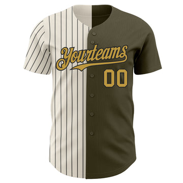 Custom Olive Old Gold Cream-Black Pinstripe Authentic Split Fashion Salute To Service Baseball Jersey