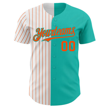 Custom Aqua White-Orange Pinstripe Authentic Split Fashion Baseball Jersey