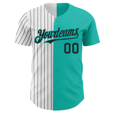 Custom Aqua White-Black Pinstripe Authentic Split Fashion Baseball Jersey