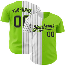 Load image into Gallery viewer, Custom Neon Green White-Black Pinstripe Authentic Split Fashion Baseball Jersey
