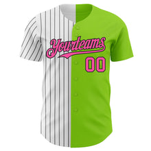 Load image into Gallery viewer, Custom Neon Green Pink-Black Pinstripe Authentic Split Fashion Baseball Jersey
