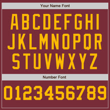 Load image into Gallery viewer, Custom Burgundy White-Gold Pinstripe Authentic Split Fashion Baseball Jersey
