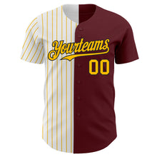 Load image into Gallery viewer, Custom Burgundy Black-Gold Pinstripe Authentic Split Fashion Baseball Jersey
