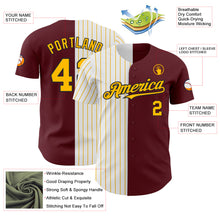 Load image into Gallery viewer, Custom Burgundy Black-Gold Pinstripe Authentic Split Fashion Baseball Jersey
