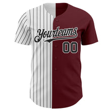 Load image into Gallery viewer, Custom Burgundy White-Black Pinstripe Authentic Split Fashion Baseball Jersey
