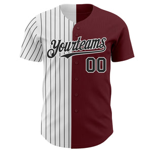 Custom Burgundy White-Black Pinstripe Authentic Split Fashion Baseball Jersey