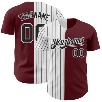Custom Burgundy White-Black Pinstripe Authentic Split Fashion Baseball Jersey