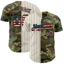 Load image into Gallery viewer, Custom Camo Vintage USA Flag Cream-Black Pinstripe Authentic Split Fashion Salute To Service Baseball Jersey
