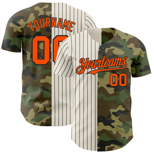 Custom Camo Orange Cream-Black Pinstripe Authentic Split Fashion Salute To Service Baseball Jersey