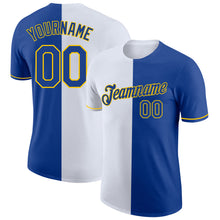 Load image into Gallery viewer, Custom Royal White-Yellow Split Fashion Performance T-Shirt
