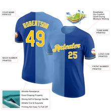 Load image into Gallery viewer, Custom Royal Yellow-Light Blue Split Fashion Performance T-Shirt
