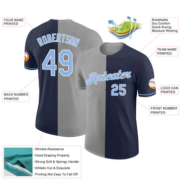 Custom Navy Light Blue-Gray Split Fashion Performance T-Shirt