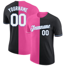 Load image into Gallery viewer, Custom Black Pink-Light Blue Split Fashion Performance T-Shirt
