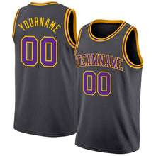 Load image into Gallery viewer, Custom Steel Gray Purple-Gold Authentic Basketball Jersey
