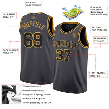 Custom Steel Gray Black-Old Gold Authentic Basketball Jersey