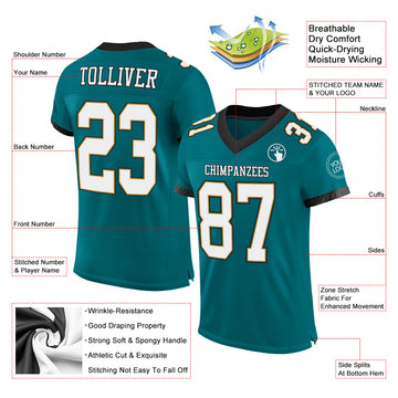 Custom Teal White Old Gold-Black Mesh Authentic Football Jersey