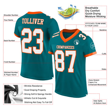 Custom Teal White-Orange Mesh Authentic Football Jersey