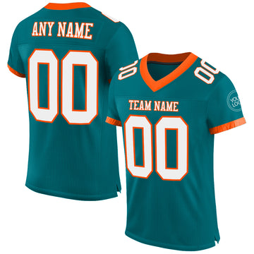 Custom Teal White-Orange Mesh Authentic Football Jersey