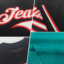 Load image into Gallery viewer, Custom Teal White-Red Mesh Authentic Throwback Baseball Jersey
