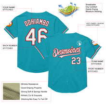 Load image into Gallery viewer, Custom Teal White-Red Mesh Authentic Throwback Baseball Jersey
