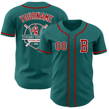 Load image into Gallery viewer, Custom Teal Red-White Authentic Baseball Jersey
