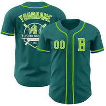 Load image into Gallery viewer, Custom Teal Neon Green-White Authentic Baseball Jersey
